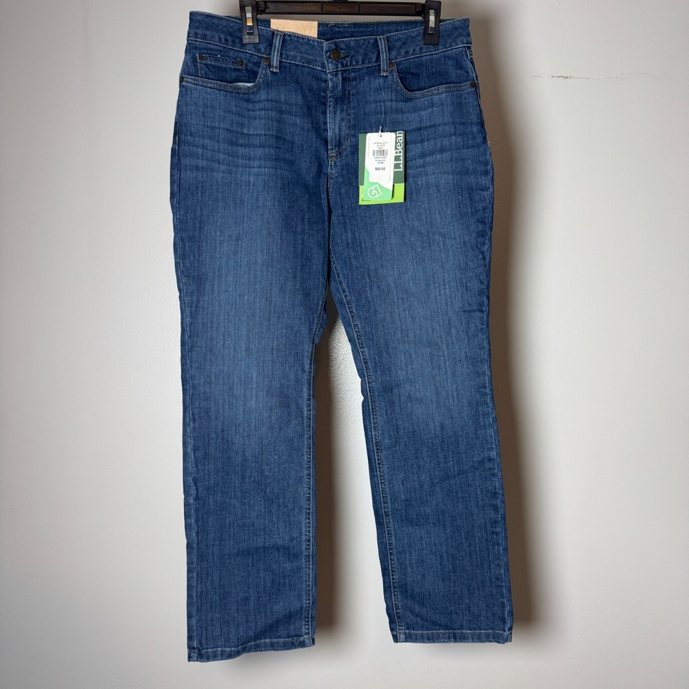LL Bean BeanFlex Straight Leg Favorite Fit Jeans 14 Pet Stonewashed Blue 508215